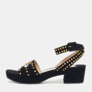 Miu Miu Black Suede Crystal Embellished Ankle Strap Sandals Size 40, Sandals - Luxury Closet catalog