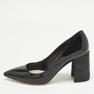 Miu Miu Black Patent Leather Glitter Heel Pointed Toe Pumps Size 39, Pumps - Luxury Closet catalog