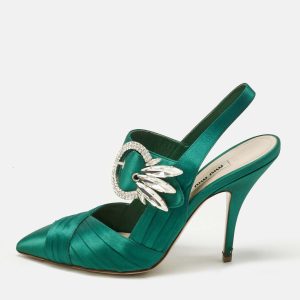 Miu Miu Green Satin Crystal Embellished Donna Slingback Pumps Size 37, Pumps - Luxury Closet catalog