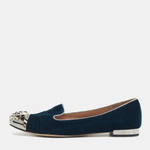 Miu Miu Blue Velvet Crystal Embellished Cap Toe Smoking Slippers Size 38, Flats - Luxury Closet catalog
