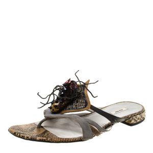 Miu Miu Multicolor Python Leather And Suede Spider Embellished Flat Sandals Size 37, Flats - Luxury Closet catalog