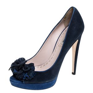 Miu Miu Blue Suede Tassel Detail Peep Toe Platform Pumps Size 39, Pumps - Luxury Closet catalog