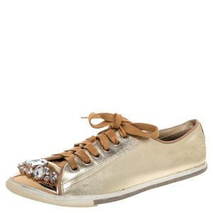 Miu Miu Gold Leather Crystal Embellished Cap Toe Sneakers Size 38, Athletic Shoes & Sneakers - Luxury Closet catalog