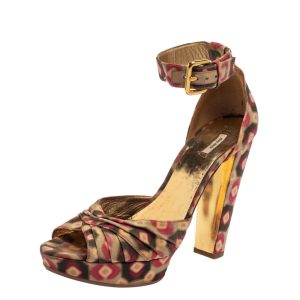 Miu Miu Multicolor Printed Fabric Ankle Strap Sandals Size 38.5, Sandals - Luxury Closet catalog