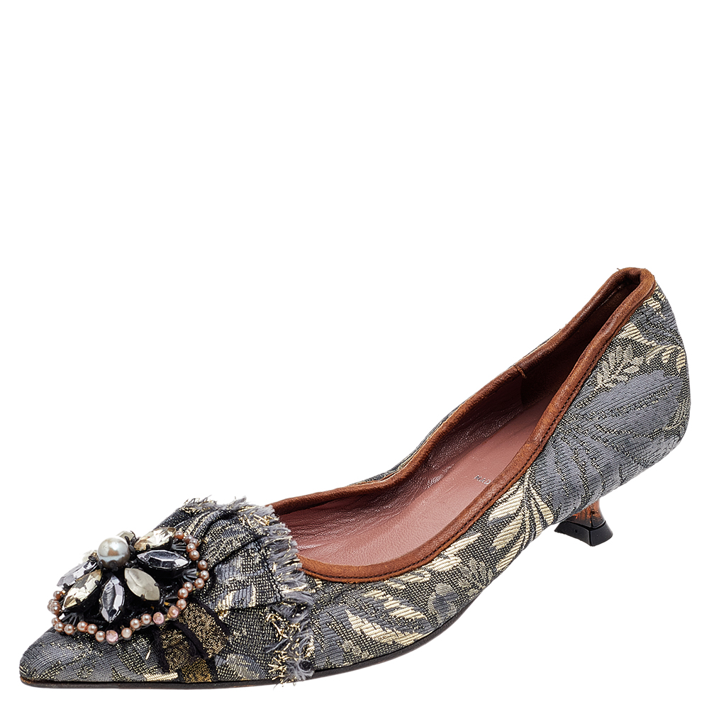 Miu Miu Grey Jacquard Embellished Pointed Toe Pumps Size 36, Pumps - Luxury Closet catalog