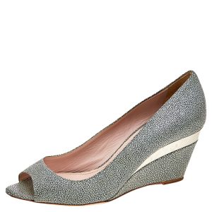 Miu Miu Grey Leather Peep Toe Wedge Pumps Size 36, Pumps - Luxury Closet catalog