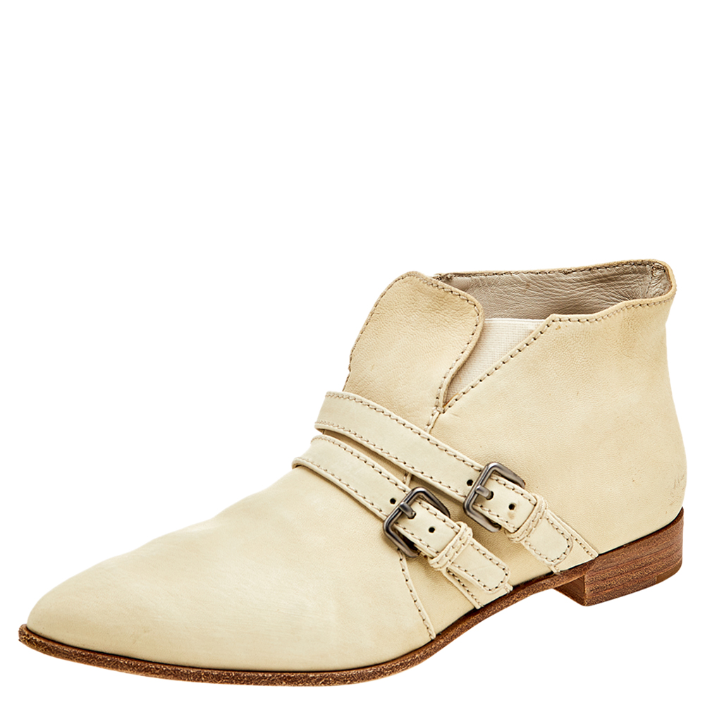 Miu Miu Off White Leather Slip On Ankle Length Boots Size 39, Boots - Luxury Closet catalog