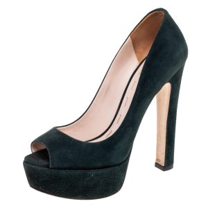 Miu Miu Dark Green Suede Peep Toe Platform Pumps Size 36, Pumps - Luxury Closet catalog