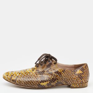 Miu Miu Yellow/Brown Snakeskin Embossed Patent Leather Derby Size 39, Shoes - Luxury Closet catalog