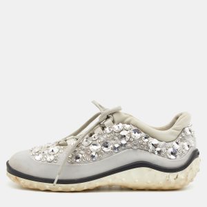 Miu Miu Grey Satin And Stretch Fabric Astro Crystal Embellished Low Top Sneakers Size 36, Athletic Shoes & Sneakers - Luxury Closet catalog