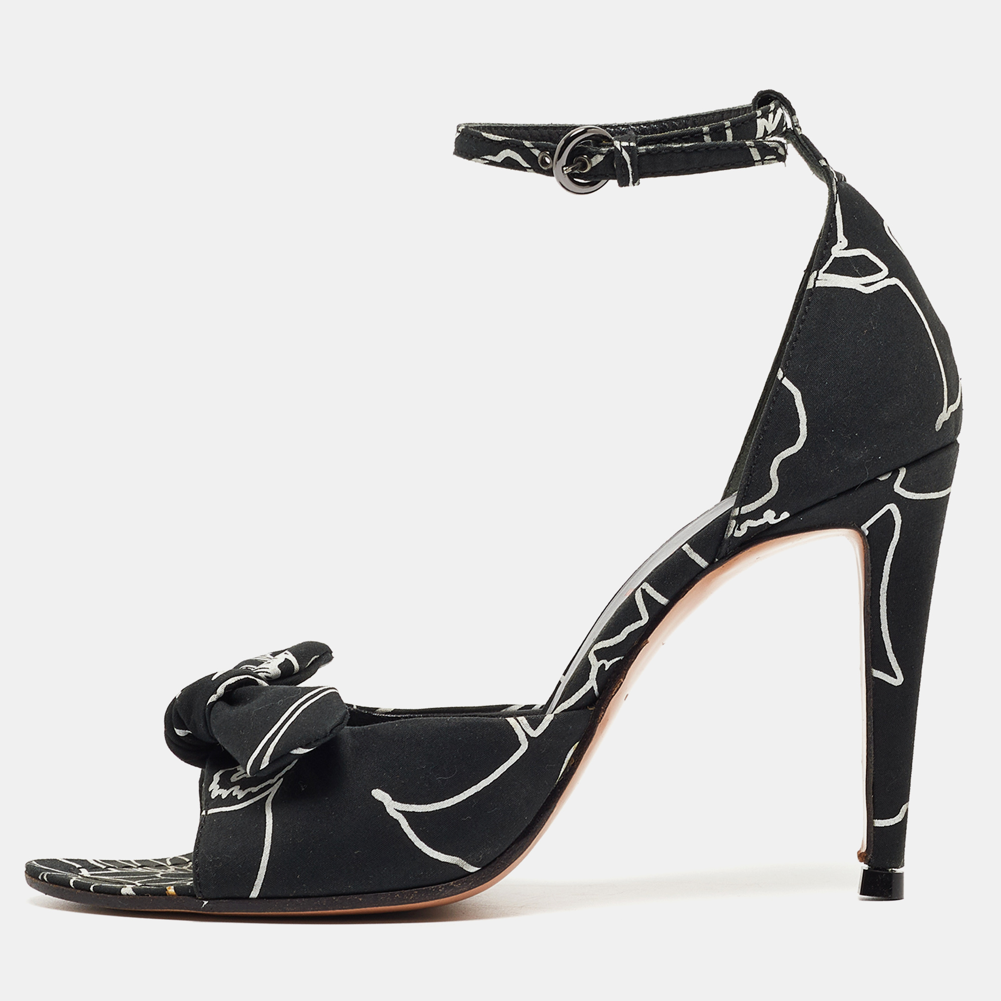 Miu Miu Black/White Fabric Bow Ankle Strap Sandals Size 36, Sandals - Luxury Closet catalog