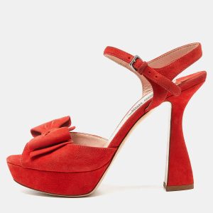 Miu Miu Orange Suede Platform Ankle-Strap Sandals Size 36.5, Sandals - Luxury Closet catalog