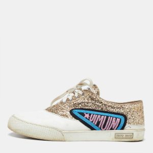 Miu Miu White/Gold Leather and Glitter Low Top Sneakers Size 41, Athletic Shoes & Sneakers - Luxury Closet catalog