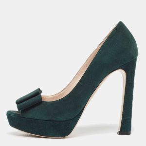 Miu Miu Green Suede Peep Toe Pumps Size 37.5, Pumps - Luxury Closet catalog
