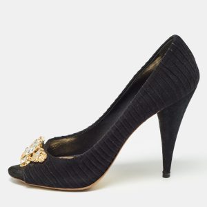 Miu Miu Black Suede Crystals Embellishment Peep Toe Pumps Size 41, Pumps - Luxury Closet catalog
