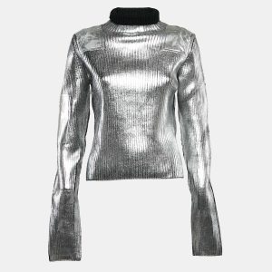 MM6 Maison Margiela Silver Printed Wool Blend Turtle Neck Sweater M, Sweaters & Cardigans - Luxury Closet catalog