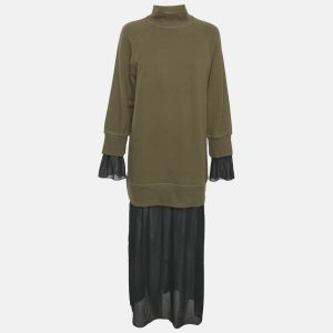MM6 Maison Margiela Green/Black Cotton and Chiffon Midi Dress S, Dresses - Luxury Closet catalog