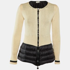 Moncler Cream/Black Rib and Nylon Nylon Zip-Up Down Jacket M, Coats & Jackets - Luxury Closet catalog