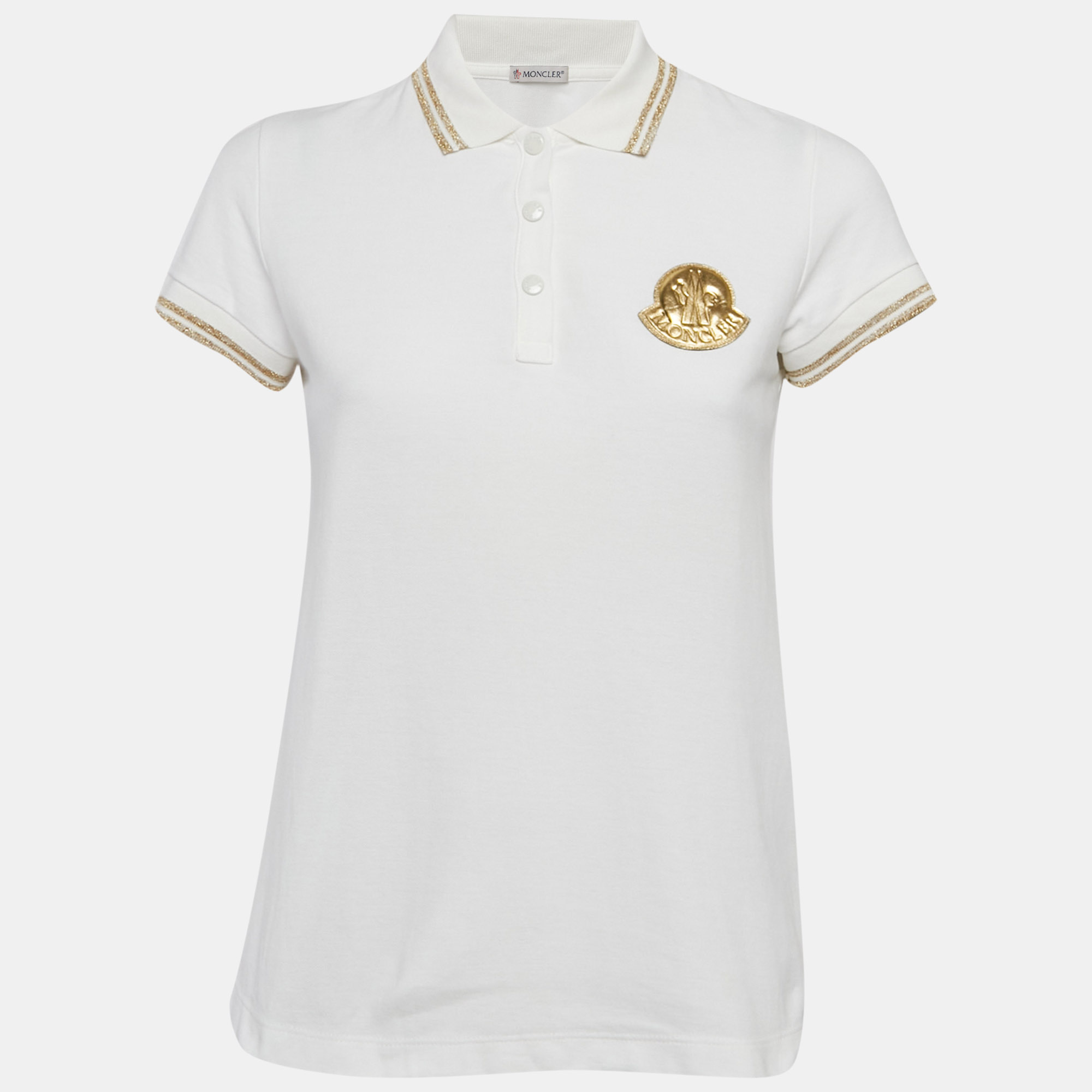 Moncler White Lurex Trim Cotton Pique Applique Detail Polo T-Shirt S, Shirts & Tops - Luxury Closet catalog