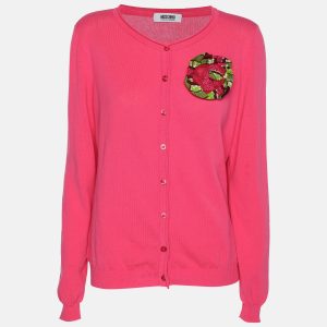 Moschino Cheap and Chic Pink Cotton Knit Floral Applique Front Button Sweater M, Sweaters & Cardigans - Luxury Closet catalog