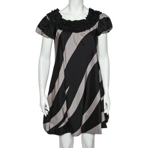 Moschino Cheap and Chic Monochrome Striped Silk Ruffled Neck Detail Mini Dress M, Dresses - Luxury Closet catalog