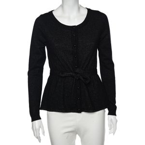 Moschino Cheap and Chic Black Lurex Knit Button Front Cardigan M, Sweaters & Cardigans - Luxury Closet catalog
