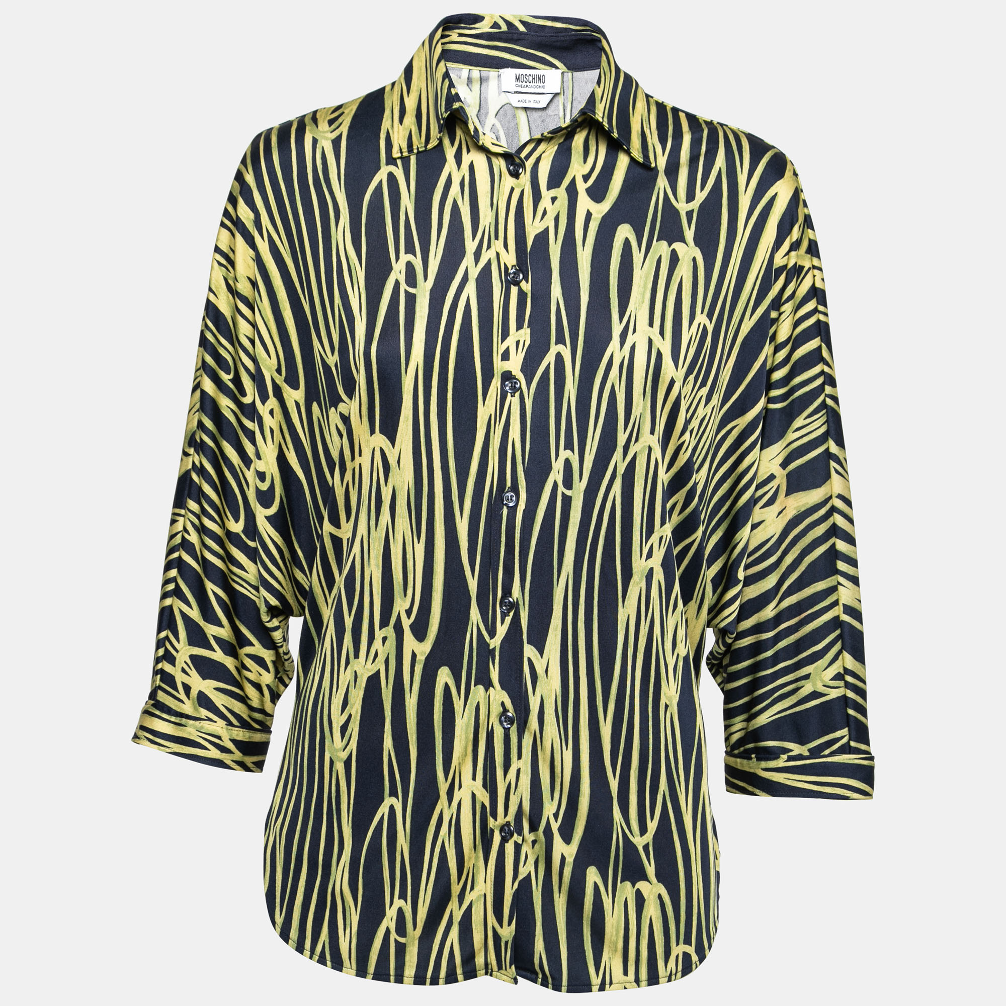 Moschino Cheap and Chic Navy Blue and Yellow Printed Jersey Dolman Sleeve Shirt S, Shirts & Tops - Luxury Closet catalog