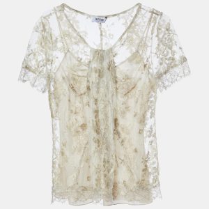 Moschino Cheap and Chic Gold Floral Lace Half Sleeve Top S, Shirts & Tops - Luxury Closet catalog