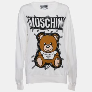 Moschino Couture White Teddy Print Cotton Crewneck Sweatshirt S, Sweaters & Cardigans - Luxury Closet catalog