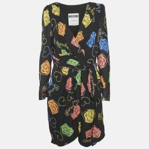 Moschino Couture Black Biker Bag Print Silk Wrap DressM, Dresses - Luxury Closet catalog