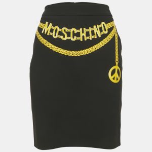 Moschino Couture Black Logo & Chain Print Crepe Mini Skirt M, Skirts - Luxury Closet catalog