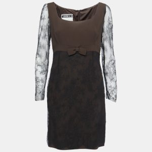 Moschino Couture Black/Brown Crepe & Lace Bow Detail Mini Dress L, Dresses - Luxury Closet catalog