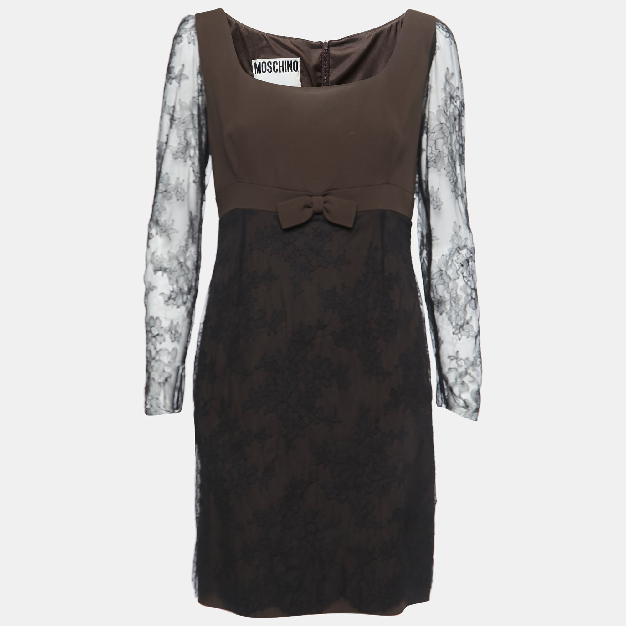 Moschino Couture Black/Brown Crepe & Lace Bow Detail Mini Dress L, Dresses - Luxury Closet catalog