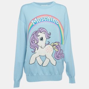 Moschino Couture X My Little Pony Blue Logo Intarsia Knit Sweater M, Sweaters & Cardigans - Luxury Closet catalog