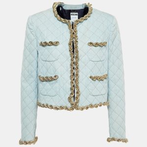 Moschino Couture Blue Faded Denim Quilted Chain Detail Jacket M, Coats & Jackets - Luxury Closet catalog