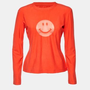 Moschino Jeans Orange Smile Print Cotton Blend Knit T-Shirt L, Shirts & Tops - Luxury Closet catalog