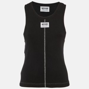 Moschino Black Logo Applique Rib Knit Tank Top L, Shirts & Tops - Luxury Closet catalog
