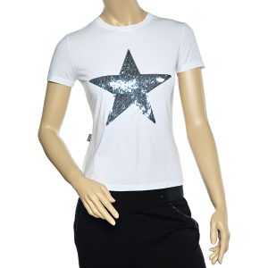 Moschino Jeans White Cotton Star Embellished Short Sleeve T-Shirt M, Shirts & Tops - Luxury Closet catalog