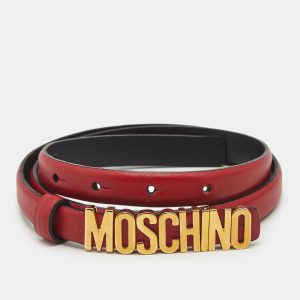 Moschino Red Leather Classic Logo Slim Waist Belt, Belt Buckles - Luxury Closet catalog