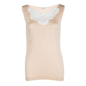 Moschino Beige Knit Lace Neck Trim Detail Sleeveless Top M, Shirts & Tops - Luxury Closet catalog
