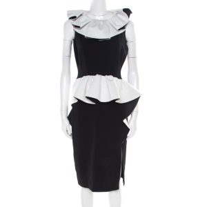 Moschino Monochrome Crepe Ruffled Trim Sleeveless Midi Dress M, Dresses - Luxury Closet catalog
