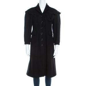 Moschino Black Wool Ruffled Trim Rosette Applique Button Front Long Coat M, Coats & Jackets - Luxury Closet catalog