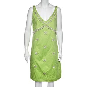 Moschino Cheap & Chic Green Cotton Shell Appliqu&eacute; Sleeveless Dress L, Dresses - Luxury Closet catalog