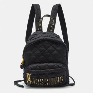 Moschino Black Quilted Nylon and Leather Studded Classic Logo Backpack, Backpacks - Luxury Closet catalog