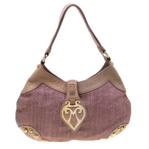 Moschino Pink/Beige Jute and Leather Hobo, Shoulder Bags - Luxury Closet catalog