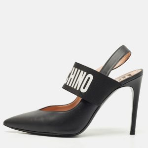 Moschino Black Leather Logo Pointed Toe Pumps Size 39, Pumps - Luxury Closet catalog