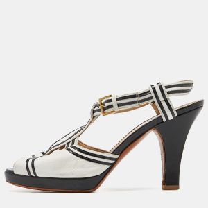 Moschino White/Black Leather Slingback Sandals Size 37, Sandals - Luxury Closet catalog