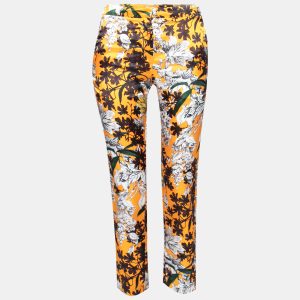MSGM Orange Floral Print Sateen Relaxed Fit Tapered Trousers S, Clothing - Luxury Closet catalog