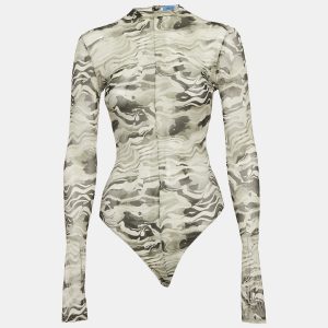 Mugler Grey Camouflage Print Mesh Bodysuit L, Shirts & Tops - Luxury Closet catalog