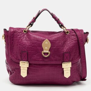 Mulberry Pink Croc Embossed Leather Tillie Flap Top Handle Bag, Satchels - Luxury Closet catalog